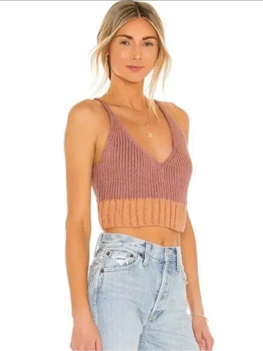 Free People Womens Mauve Combo Here All Day Knit Bralette Size Medium